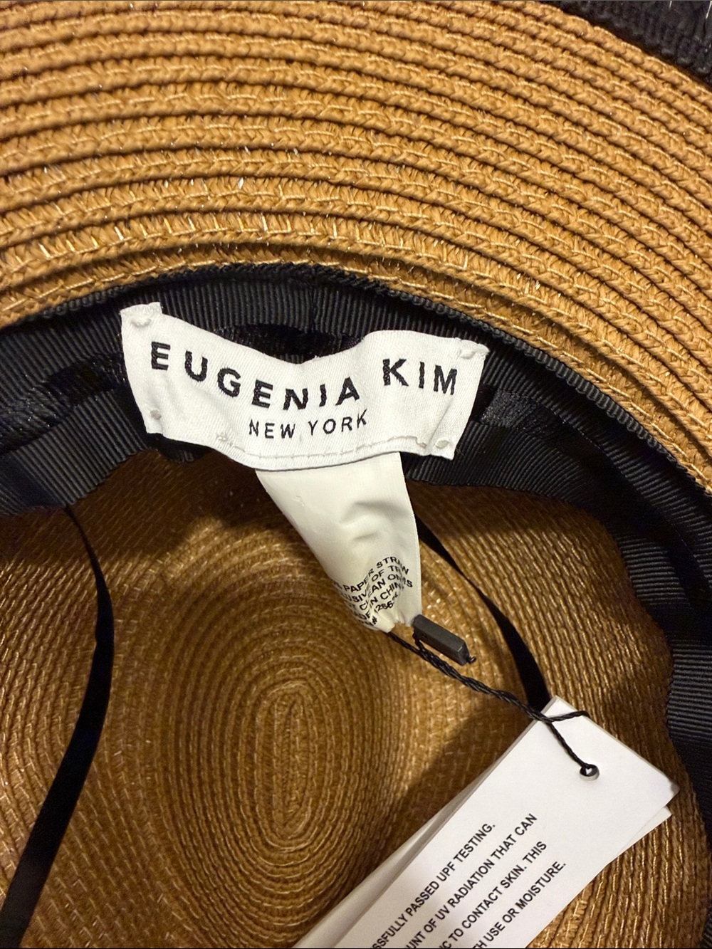 Eugenia Kim Tan Straw Fedora with Black Fringe Trim NWT - Picture 3 of 3